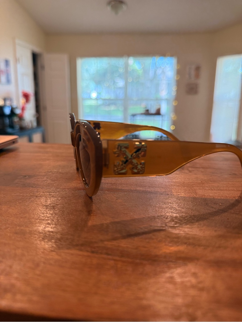Women’s Retro Round Sunglasses in Tan with Gold Accent - Picture 6 of 7